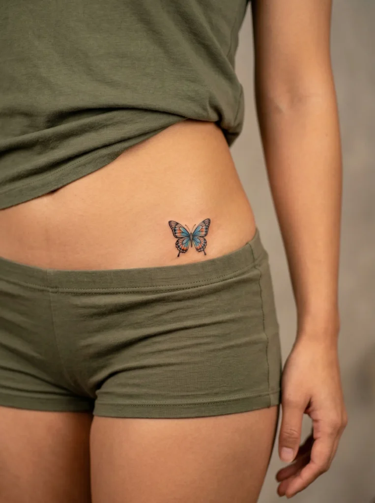 Tiny Butterfly Hidden Tattoo on Upper Hip