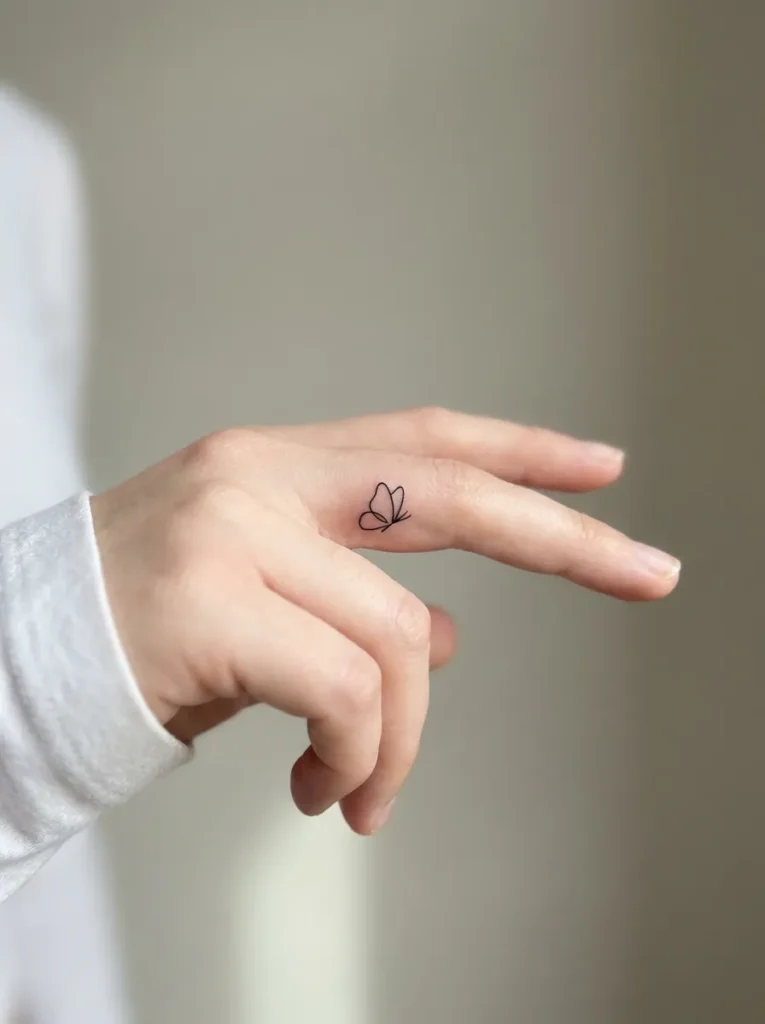 Tiny Butterfly Inner Finger Tattoo