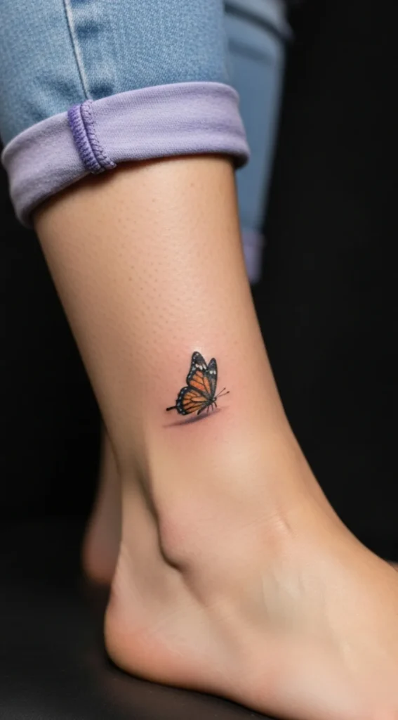 Tiny Butterfly in Flight Angle on Outer Ankle