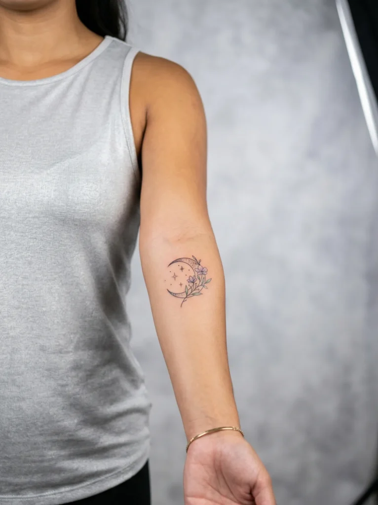 Tiny Crescent Moon Hidden Tattoo on Inner Arm