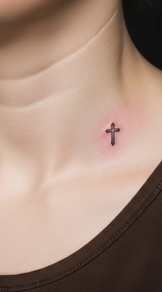 Tiny Cross on Collarbone Edge