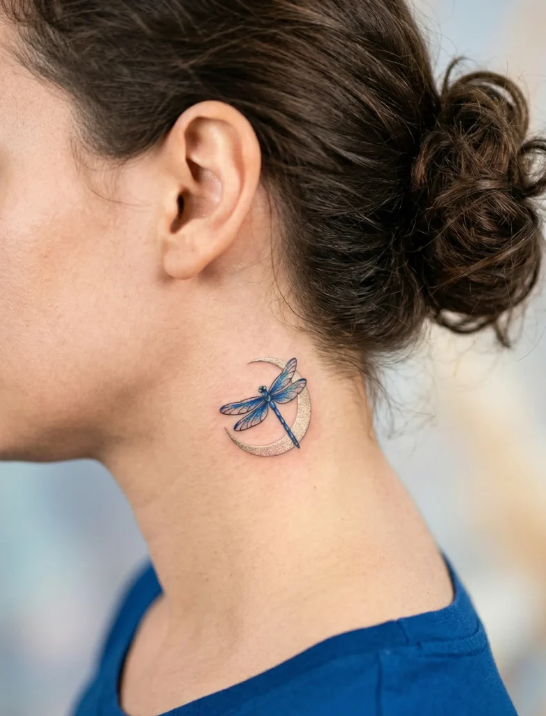 Tiny Dragonfly with Crescent Moon Accent