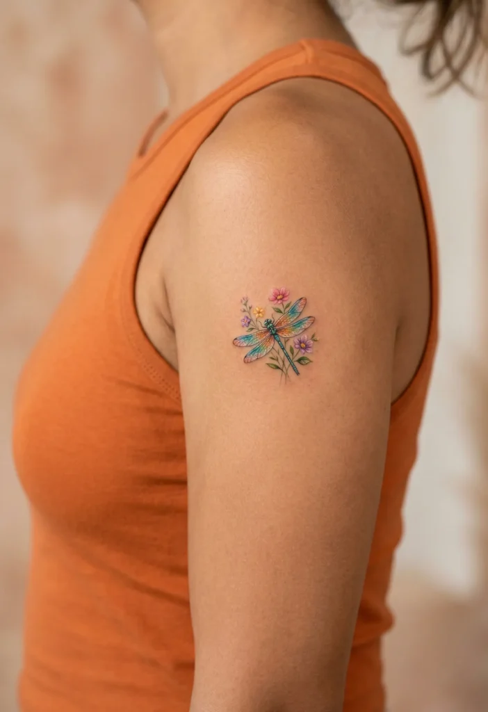 Tiny Dragonfly with Mini Floral Accent