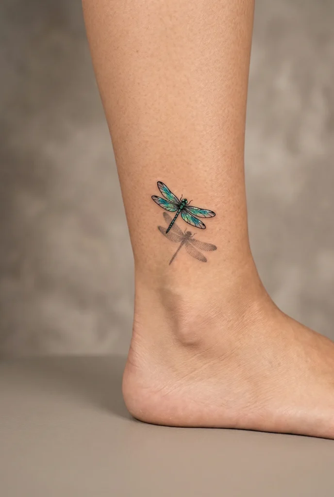 Tiny Dragonfly with Shadow Silhouette