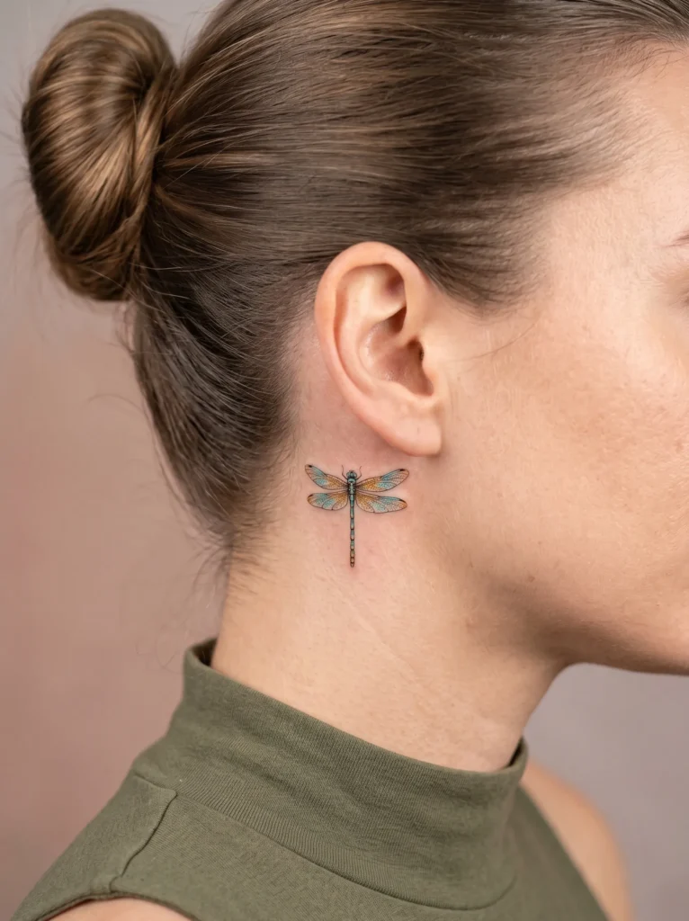 Tiny Dragonfly with Vertical Placement Behind Ear