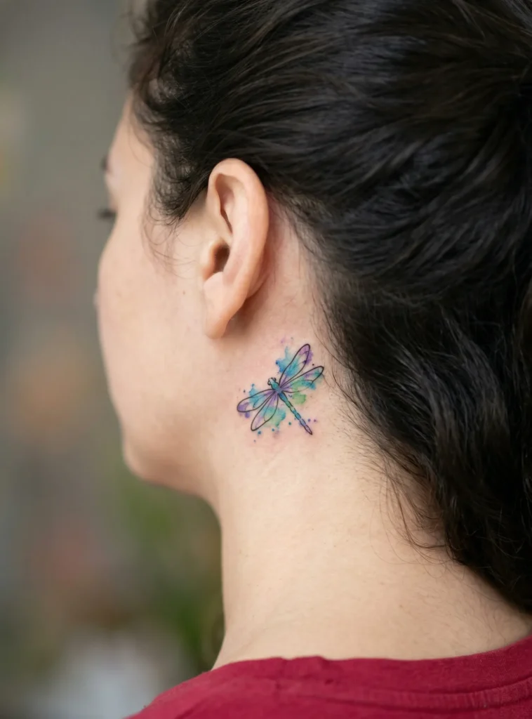 Tiny Dragonfly with Watercolor Splash