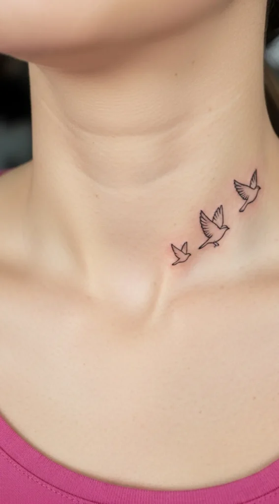 Tiny Fine Line Bird Silhouette on Collarbone