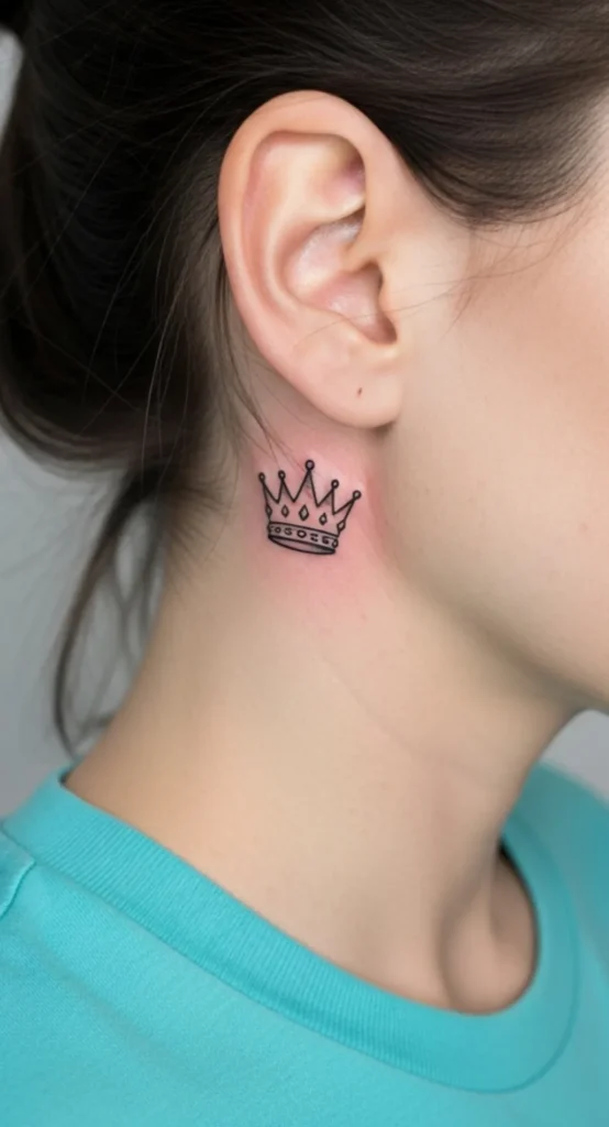Tiny Fine Line Crown Behind Ear