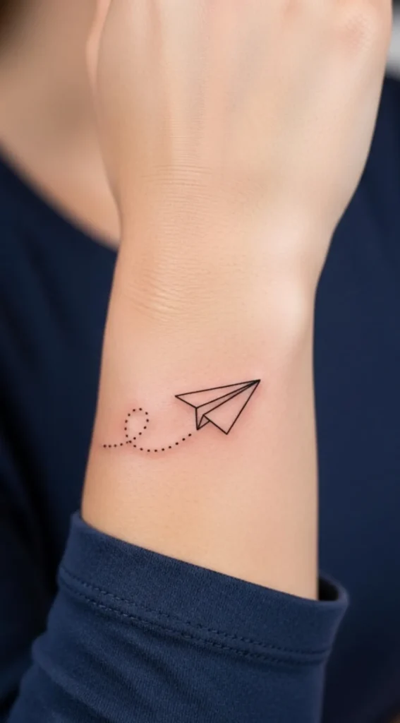 Tiny Fine Line Paper Plane on Wrist