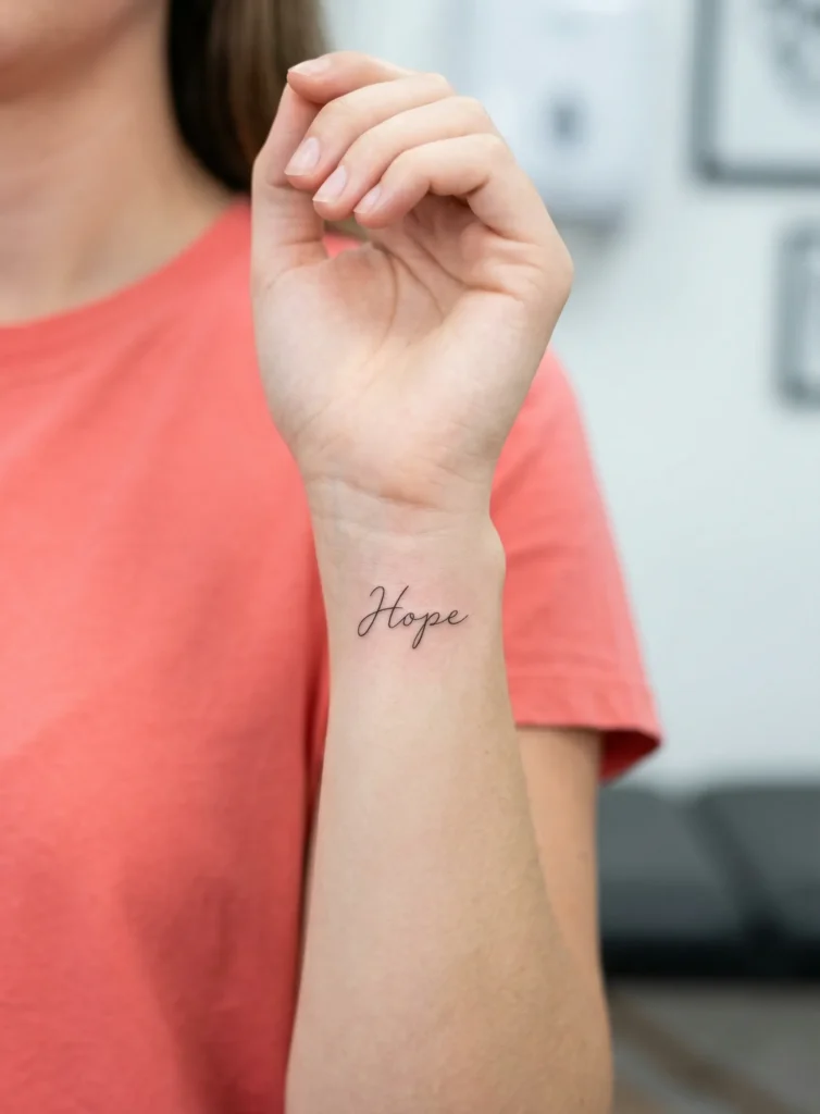 Tiny Fine Line Script Word on Wrist