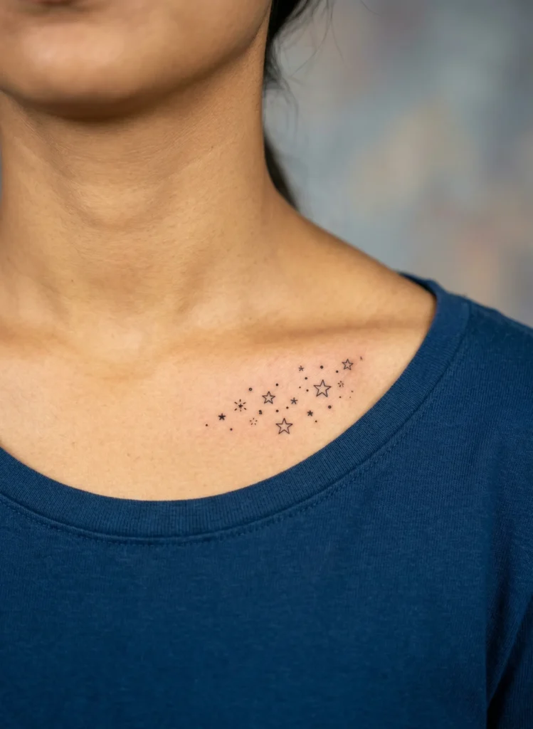 tiny Fine Line Star Cluster on Collarbone