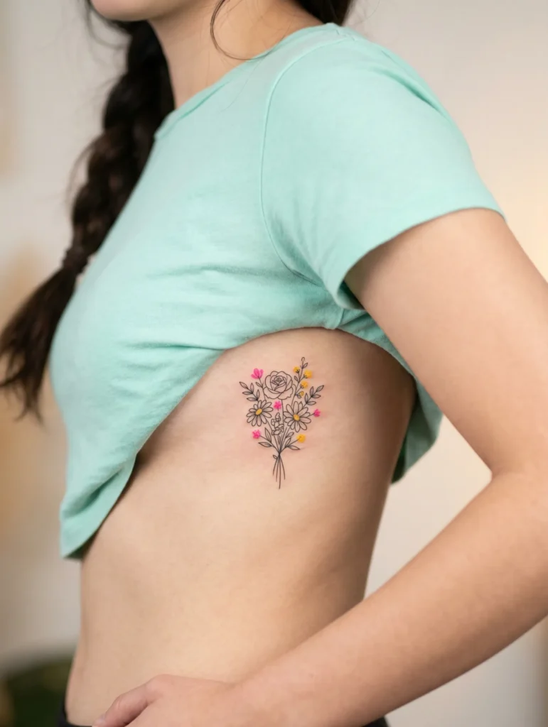 Tiny Floral Bouquet on Side Rib