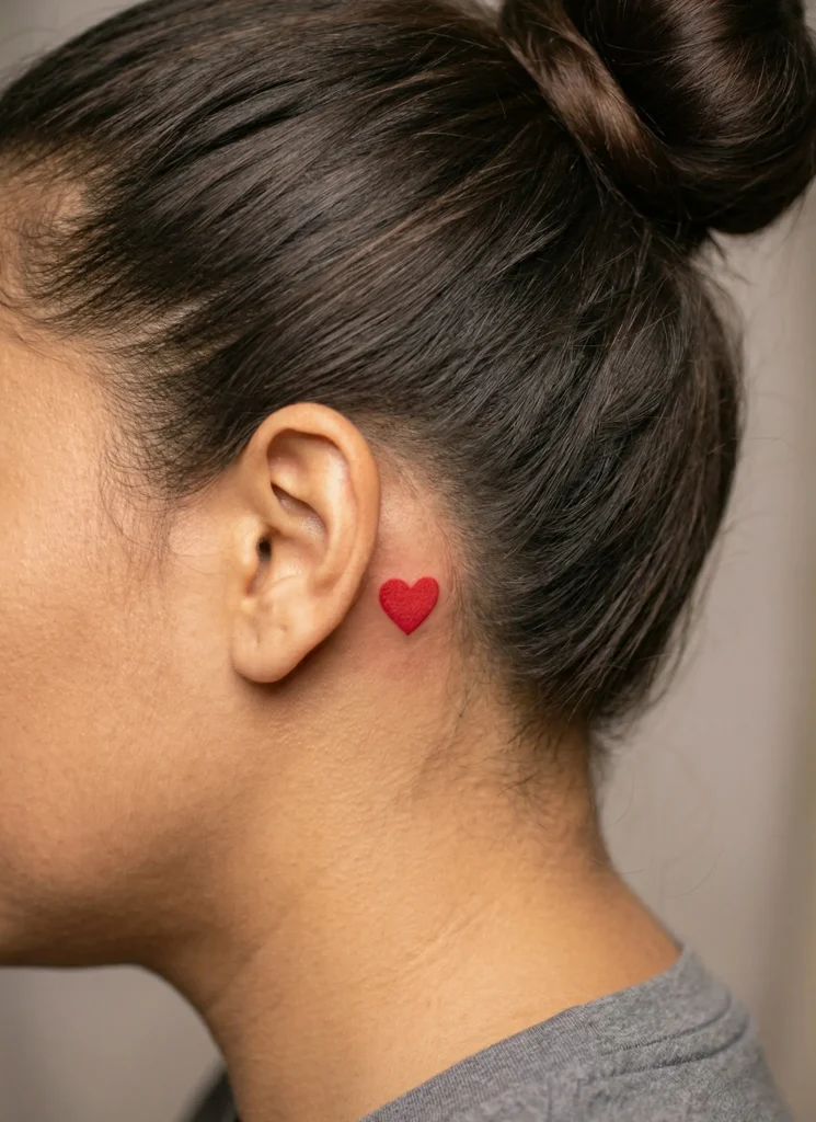 Tiny Heart Behind Ear Tattoo