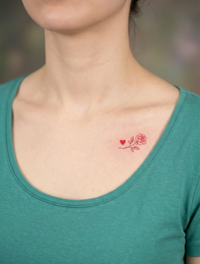 Tiny Heart Hidden Tattoo on Collarbone