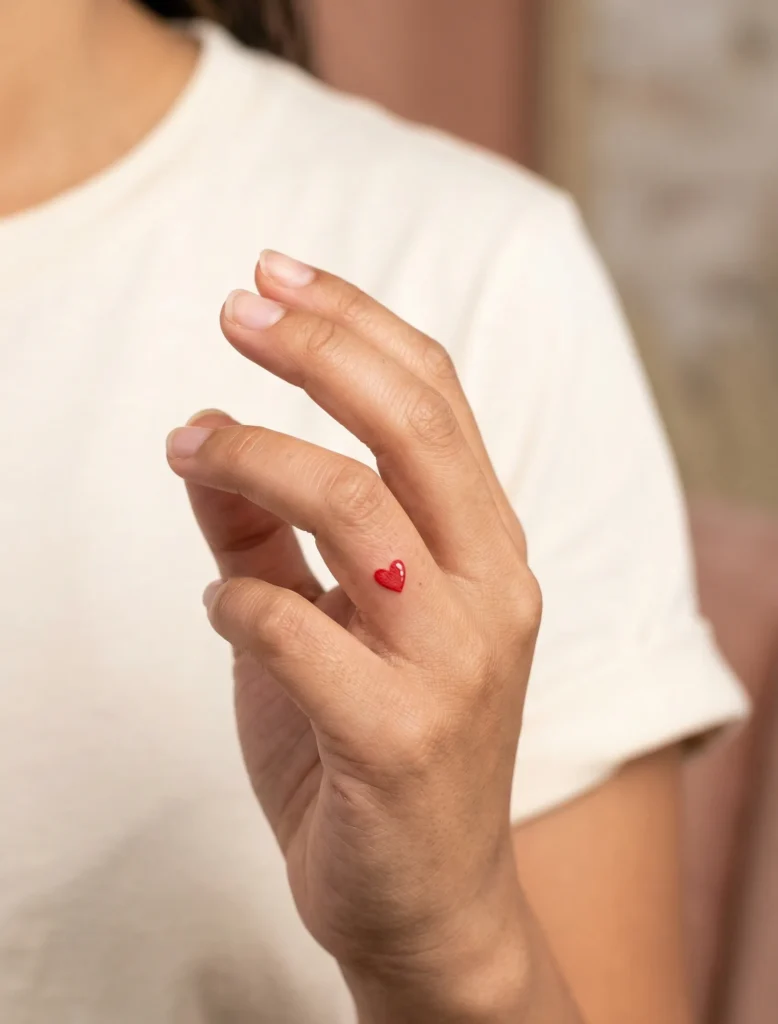 Tiny Heart Hidden Tattoo on Inner Finger