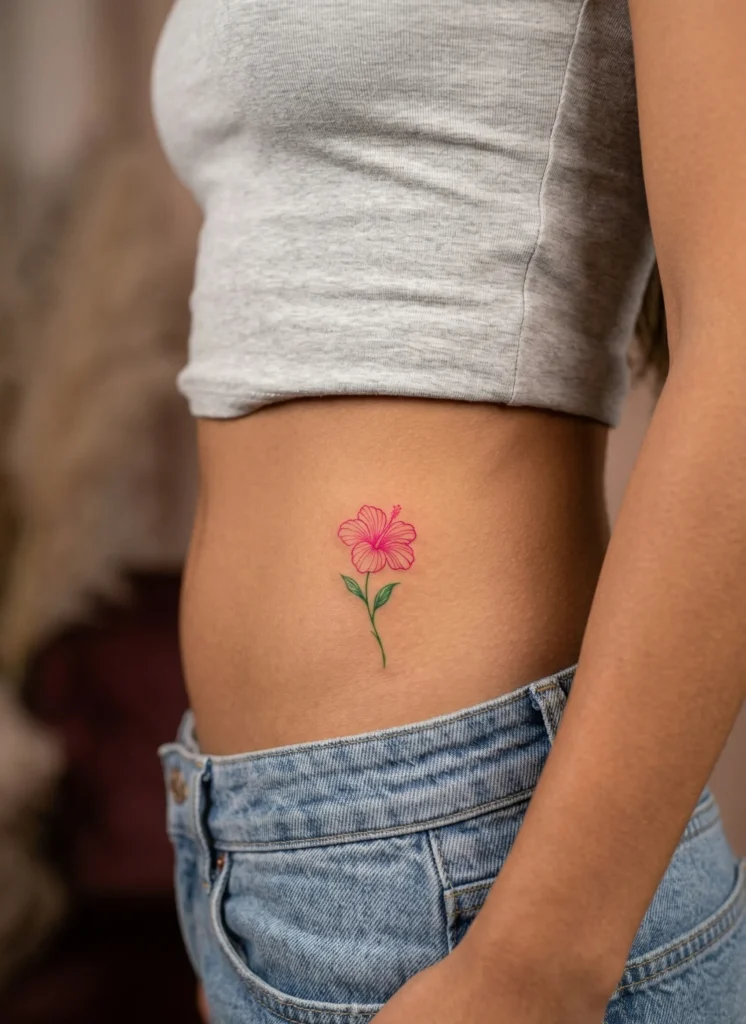 Tiny Hibiscus Hidden Tattoo on Hip