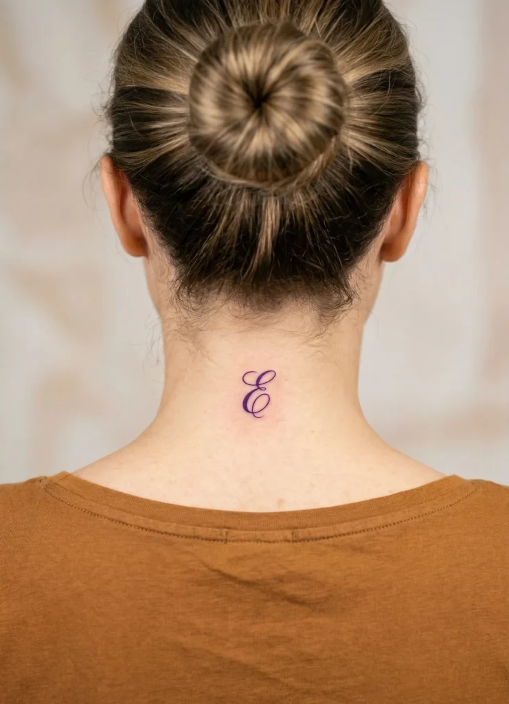 Tiny Initial on Neck Back Tattoo