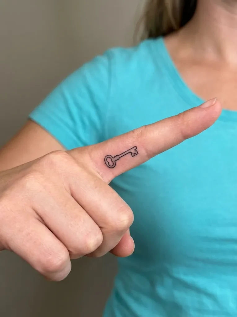 Tiny Key Inner Finger Tattoo