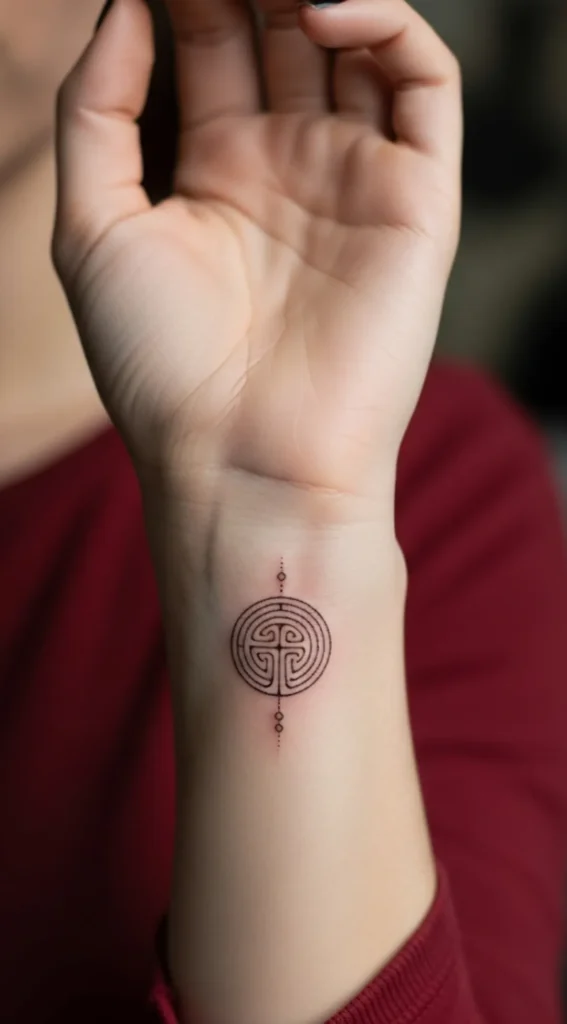 Tiny Labyrinth Symbol Hidden Tattoo