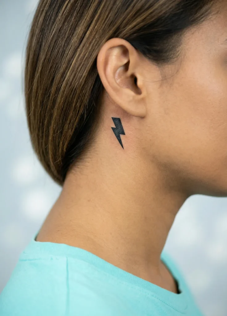 Tiny Lightning Bolt Behind Ear Tattoo