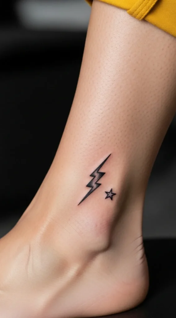 Tiny Lightning Bolt on Ankle Tattoo  