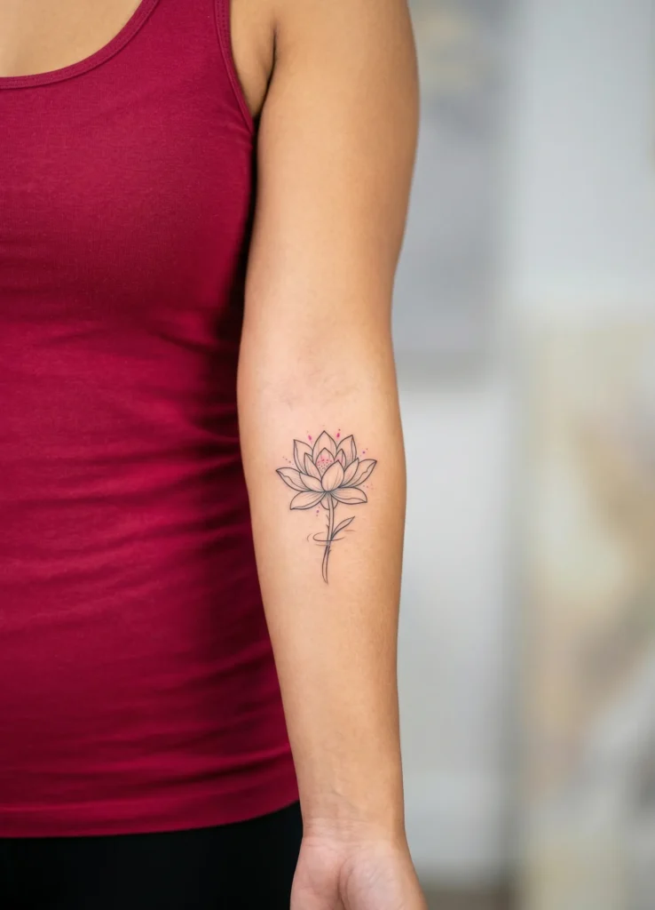 Tiny Lotus on Inner Arm Tattoo