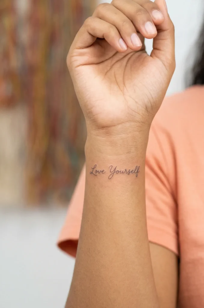 Tiny "Love Yourself" Script on Inner Wrist