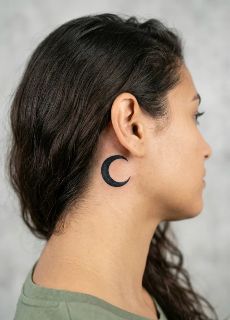 Tiny Moon Behind Ear Tattoo