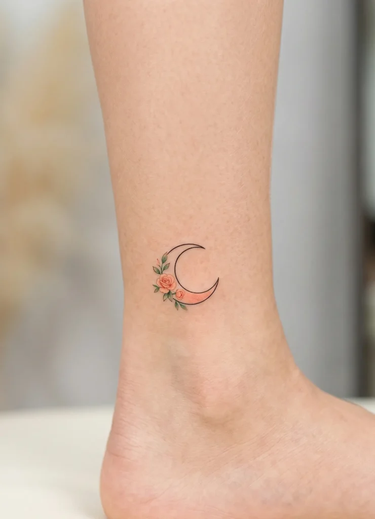 Tiny Moon Hidden Tattoo on Inner Ankle