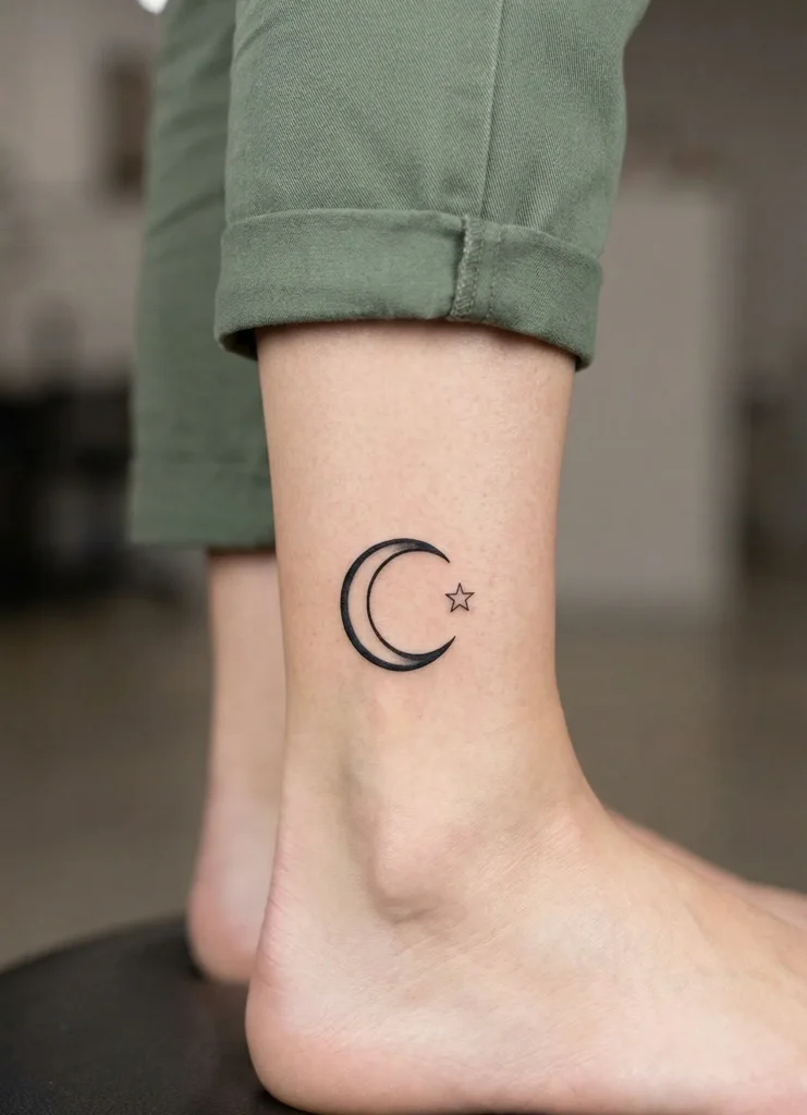 Tiny Moon on Ankle Tattoo