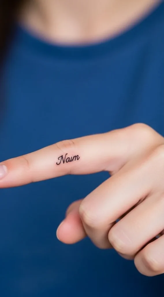 Tiny Name Hidden Tattoo on Inner Finger