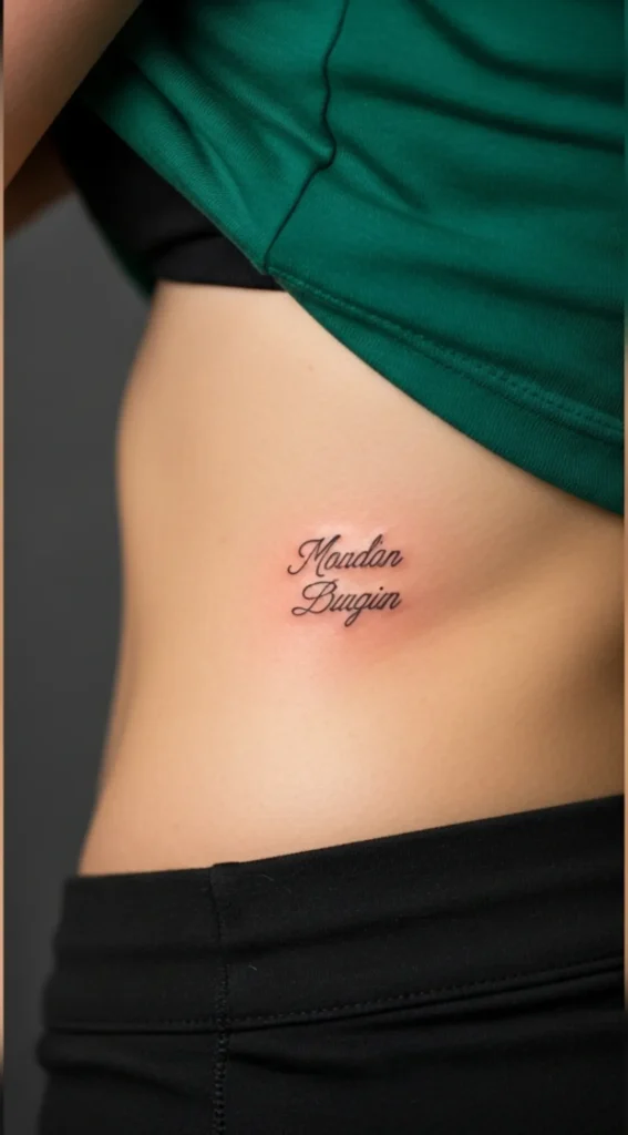 Tiny Name Hidden Tattoo on Side Waist