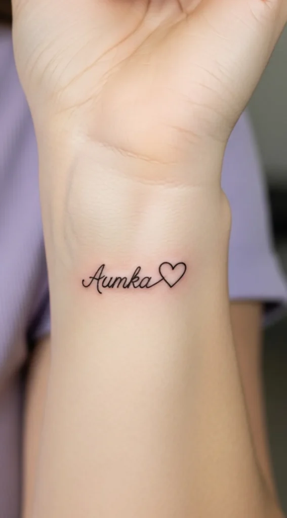 Tiny Name Hidden Tattoo with Heart Accent