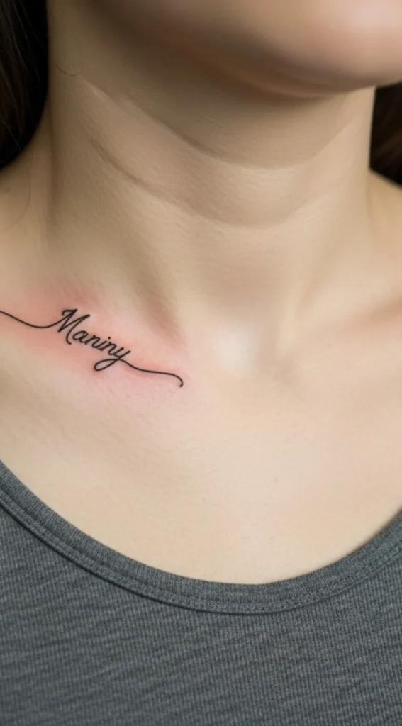 Tiny Name Script on Collarbone