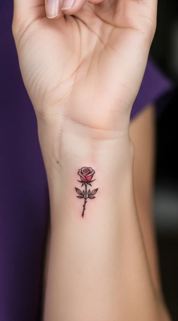 Tiny Rose Hidden Tattoo on Inner Wrist