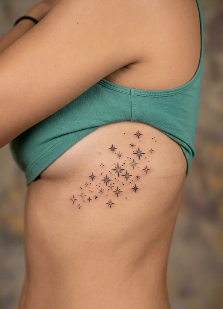 Tiny Star Cluster on Rib Tattoo  