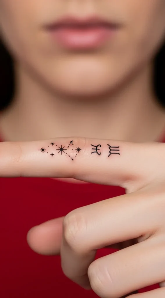 Tiny Star Cluster with Zodiac on Finger