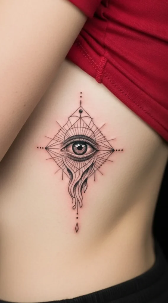 Tiny Surreal Eye with Linework on Rib