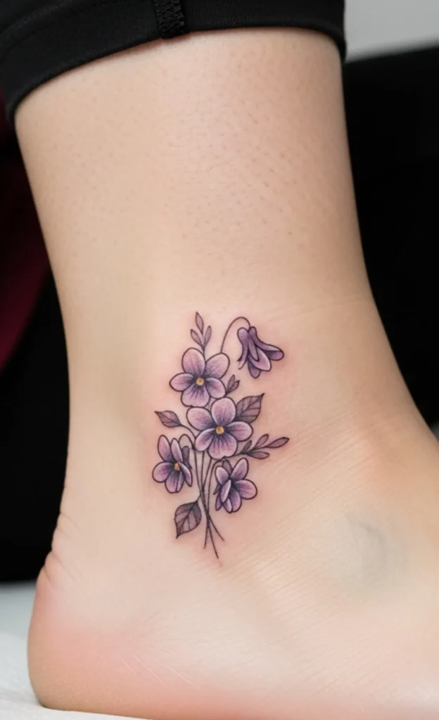 Tiny Violet Hidden Tattoo on Ankle