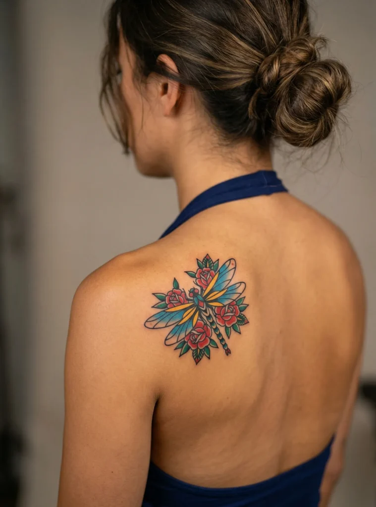 Traditional Style Dragonfly with Classic Rose Colors