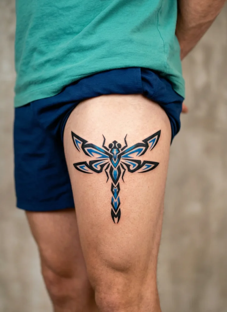 Tribal Dragonfly Tattoo with Sharp Edges