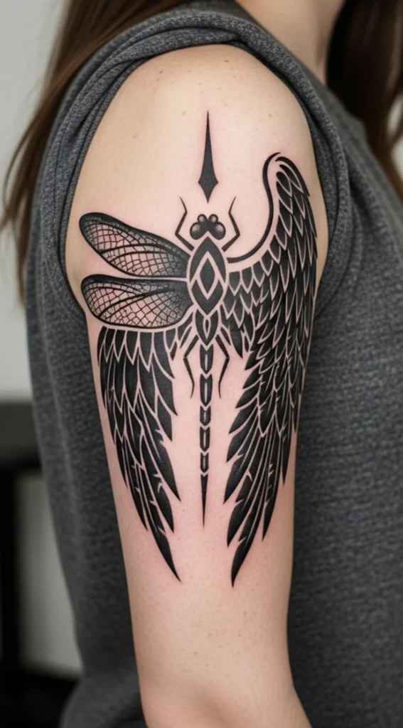 Tribal Style Half Dragonfly, Half Angel Wing