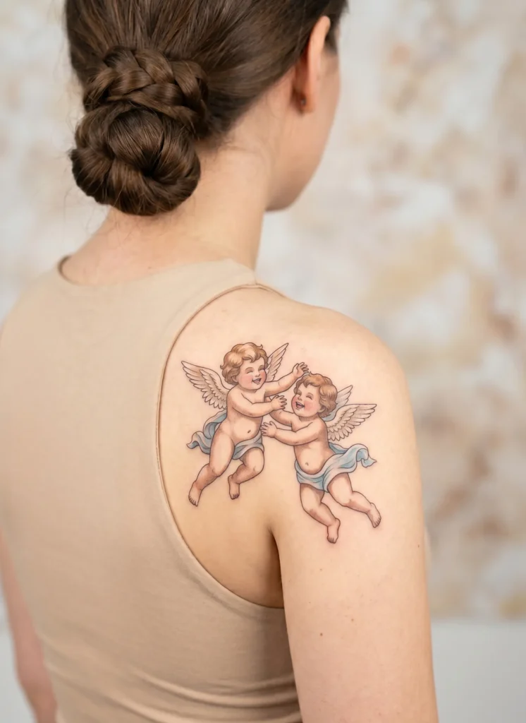 Twin Baby Angels Playing