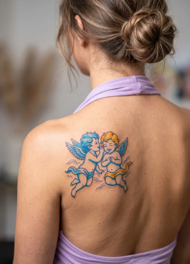 Twin Cherubs Interacting Playfully