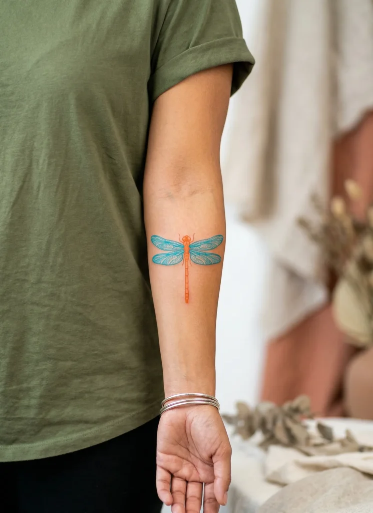 Vertical Dragonfly Forearm Tattoo Placement