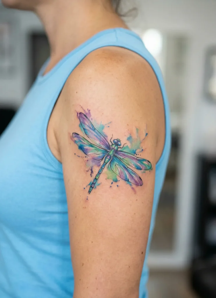 Watercolor Dragonfly with Soft Color Splash