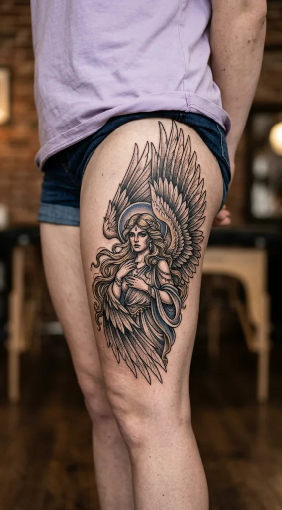 Angel Woman with Flowing Hair and Wings
