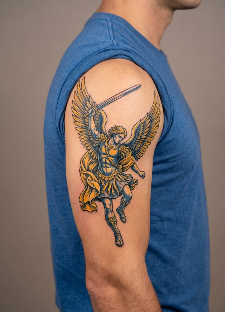 Archangel Sword Raised in Battle