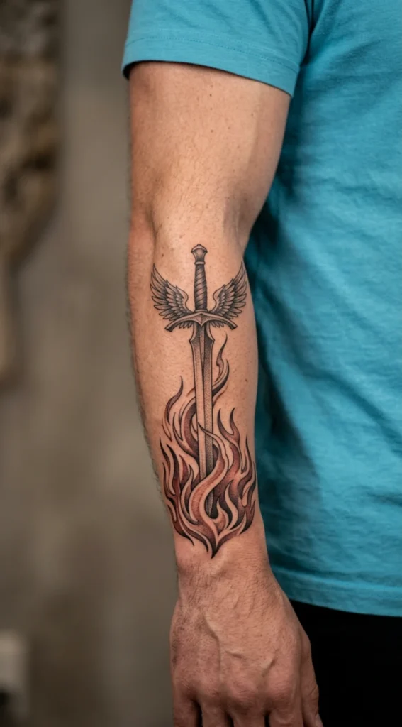 Archangel Sword Rising from Fire