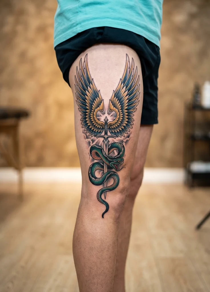 Archangel Wings Above Serpent Design